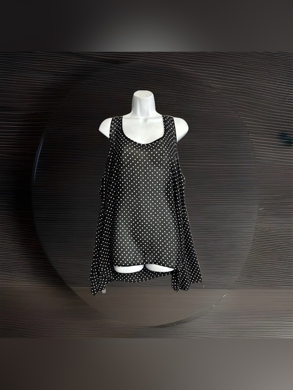 Torrid  1 (1X) Women's  Sheer Top Black Polka Dot Asymmetrical Hem Sleeveless